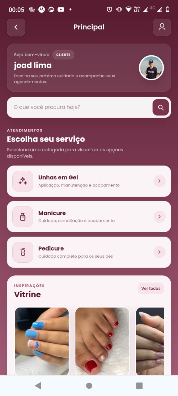 Tela principal do aplicativo Isabele Mariana Nails