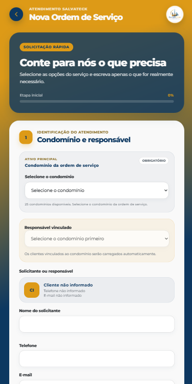 Tela de ordens de serviço do sistema Salvateck